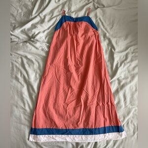 Women’s Salmon with blue and white trim linen dress size medium